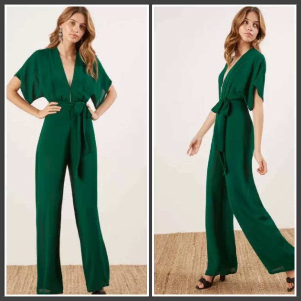 Reformation Lemongrass Jumpsuit Royal Green Xs-0